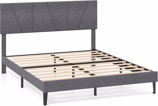 Letto matrimoniale piattaforma moderno rivestito in lino con testiera regolabile in altezza, Grigio scuro, L/P: 160 x 200 cm