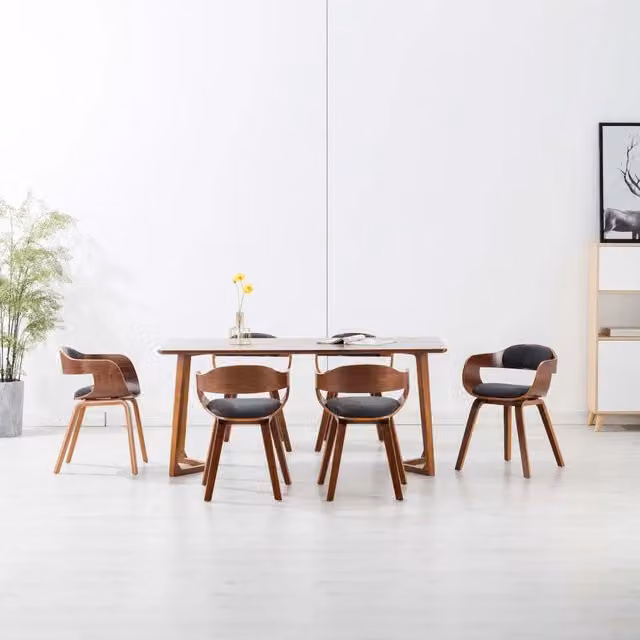 Set di 6 sedie da pranzo moderne vidaXL in tessuto grigio e legno marrone