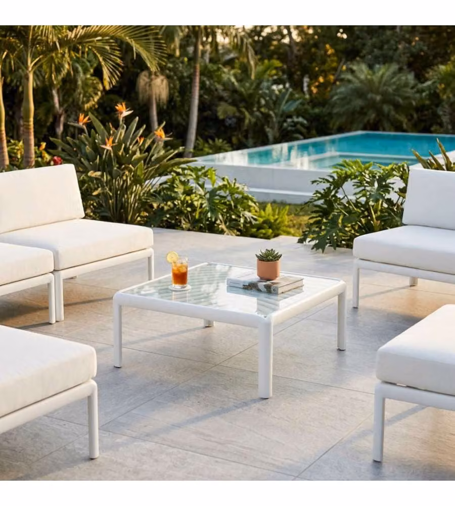 Cosma Tavolino da Giardino Quadrato Bianco 70x70x32 cm in Polipropilene