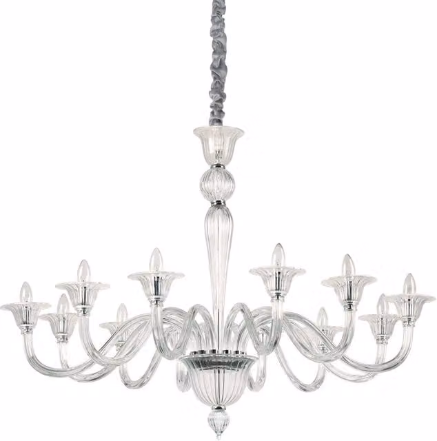 Lampadario Classico Brigitta IDEAL LUX in Vetro e Metallo Trasparente con 12 Luci E14