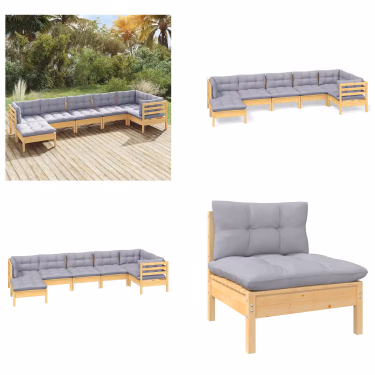 vidaXL set salotto da giardino 7 pezzi con cuscini grigi in legno di pino massiccio - Set salotto da giardino - Set salotto da giardino - Set mobili da giardino - Set mobili da giardino
