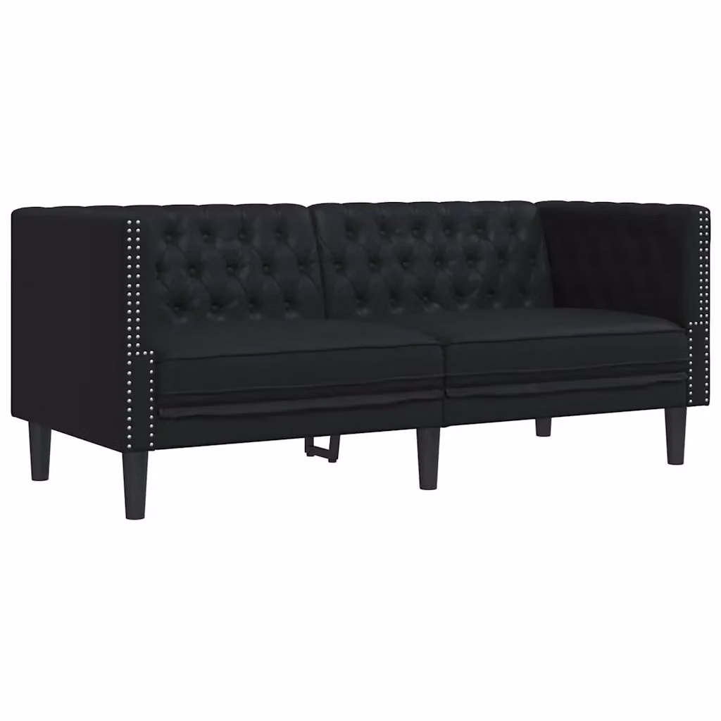 Divano Chesterfield vidaXL in ecopelle nero per soggiorno L: 174 cm, P: 74,5 cm, H: 70,5 cm – 2