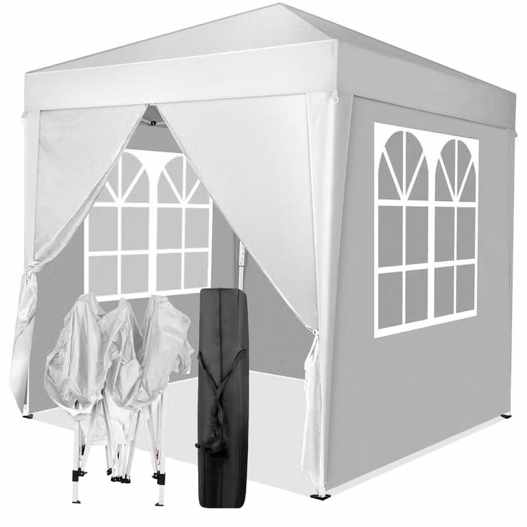 Gazebo da esterno 2x2 metri, colore bianco, impermeabile, con protezione UV 50+ e 4 pannelli laterali