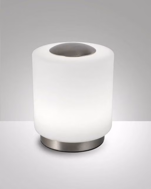 Lampada da tavolo Simi Fabas in metallo argento e vetro bianco con LED integrato 8W 3000K dimmerabile touch