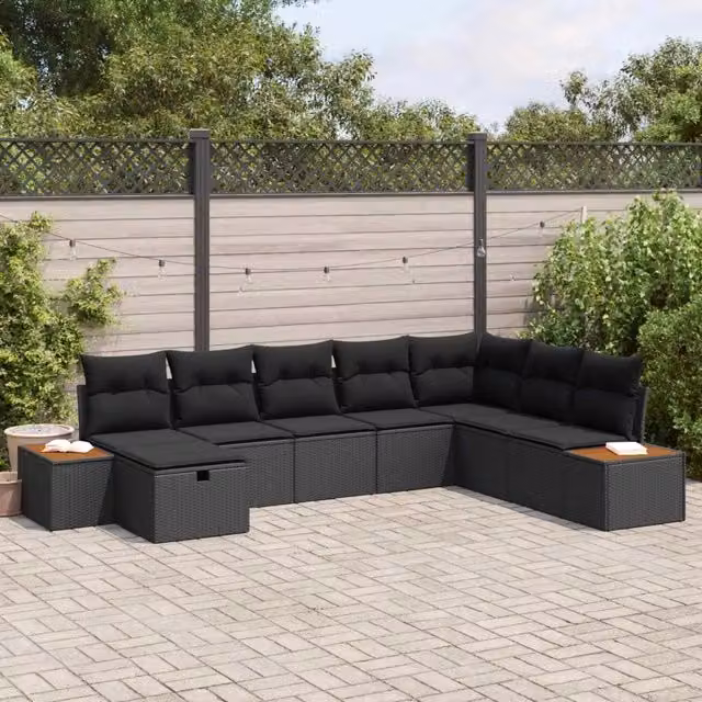 Set Divano da Giardino con cuscino Nero polyrattan 3360987