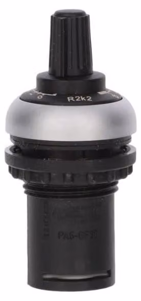 Potenziometro Eaton, classico, M22, 22,5 mm, R 2,2 kΩ, P 0,5 W, anello frontale in titanio 171157