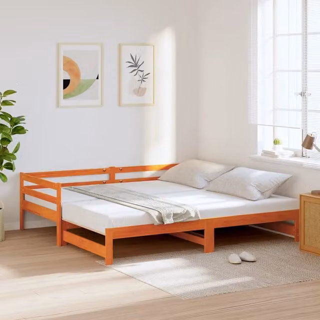 Divano Letto con Rotelle vidaXL in Legno di Pino Marrone Cera – 1