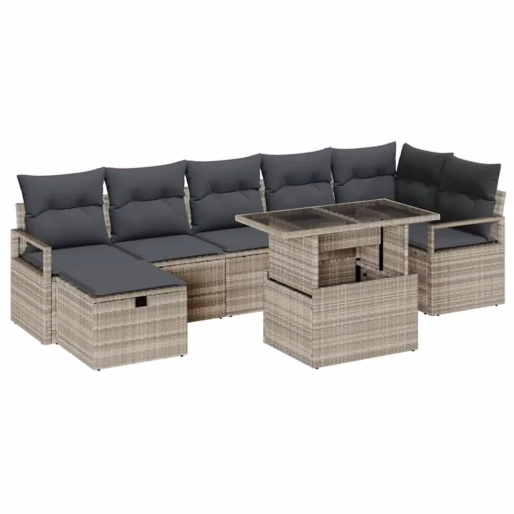 Set Divano da Giardino vidaXL 8 Pezzi in Polyrattan Grigio e Beige con Cuscini e Tavolino – 2