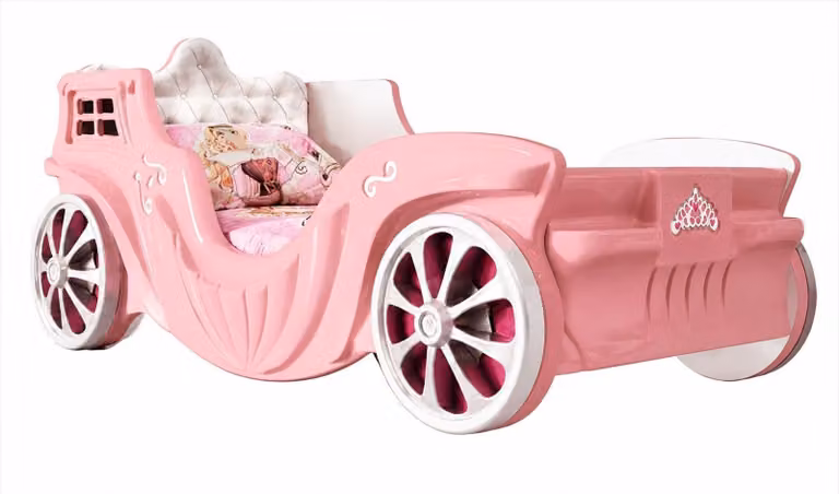 Letto per bambini a forma di carrozza rosa, design principessa