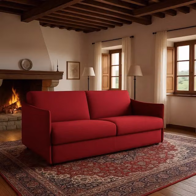 Divano Letto Cecina DMORA da 3 Posti con Rivestimento Sfoderabile Rosso L: 200 cm, P: 95 cm – 1
