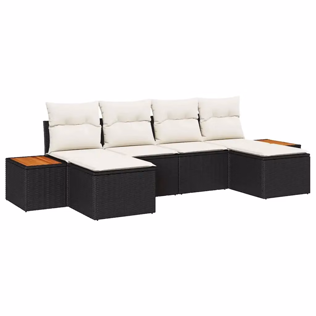 Set Divano da Giardino vidaXL a Forma di L in Polyrattan Nero e Beige con Cuscini e Struttura in Acciaio – 2