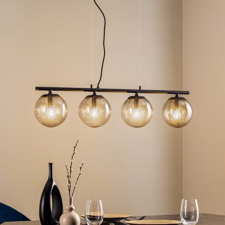 Lampada a sospensione Sotiana Lucande, dimmerabile, Nero, Soggiorno / Sala da pranzo, Vetro, Design, Lampada a sospensione