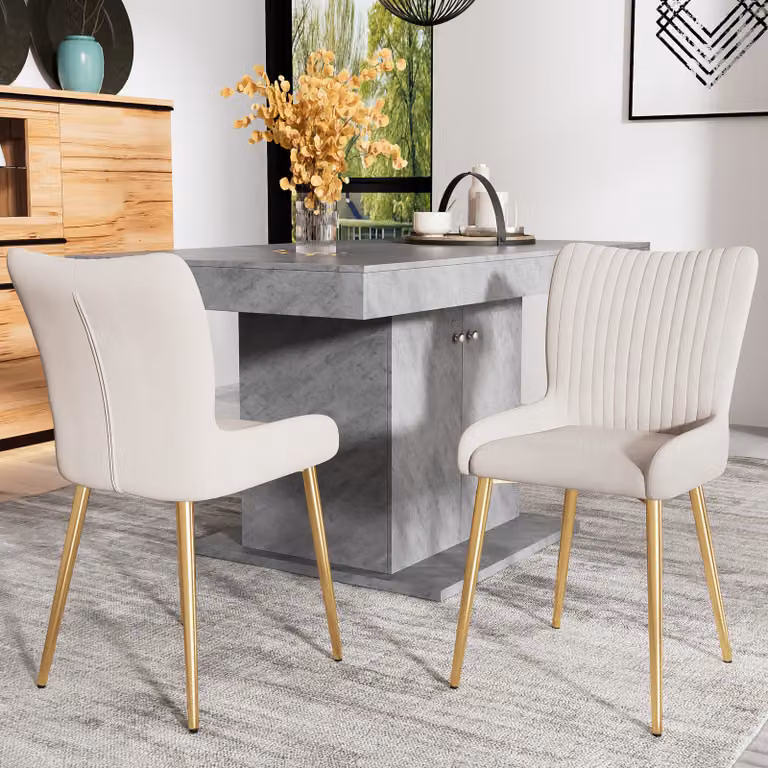 Set di 2 sedie per sala da pranzo Flieks, sedie da cucina con gambe in metallo dorato, sedia da soggiorno sedia da trucco sedie imbottite con rivestimento in velluto, beige