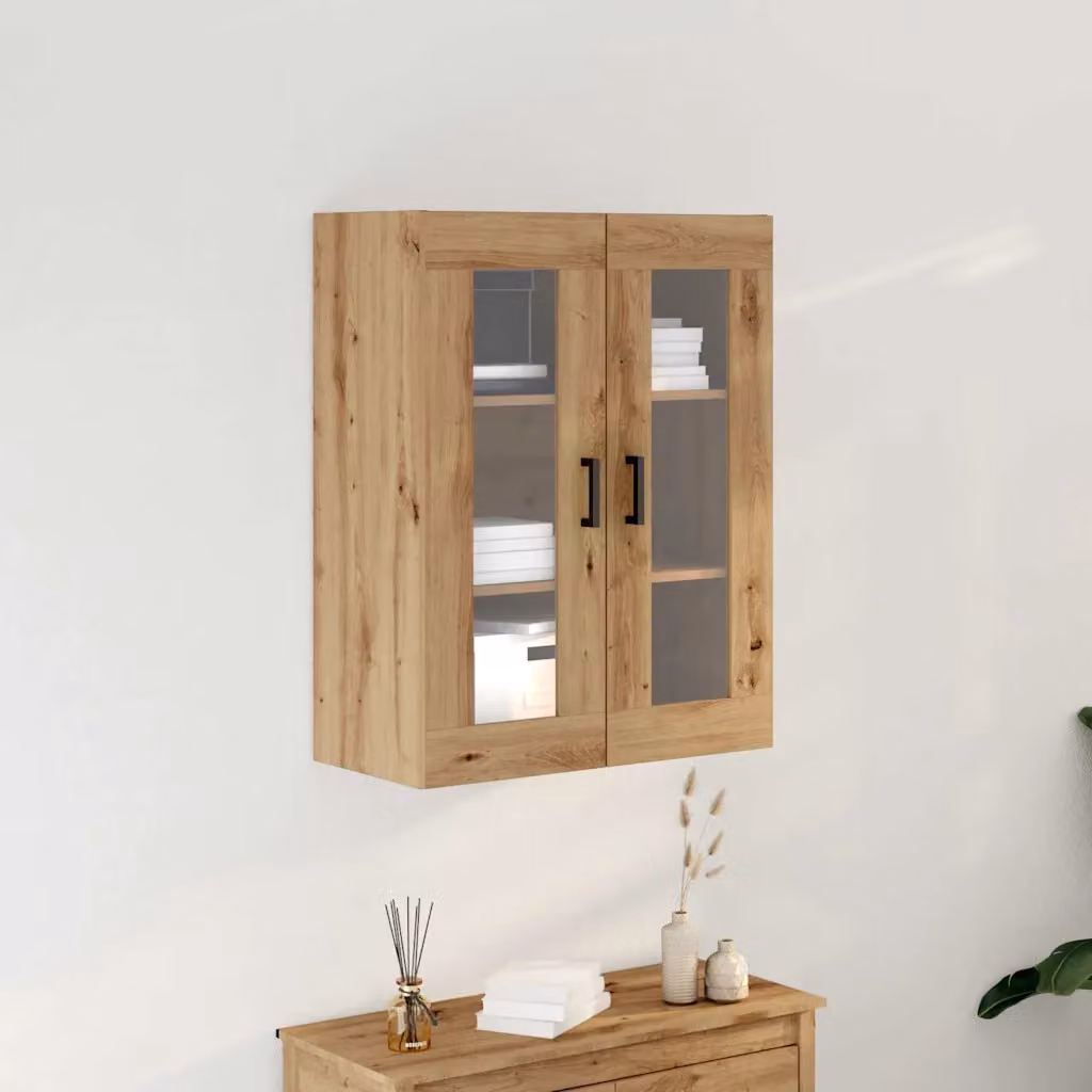vidaXL Armadietto a muro moderno in rovere con ante in vetro e ripiani interni, L: 69,5 cm, P: 34 cm, H: 90 cm