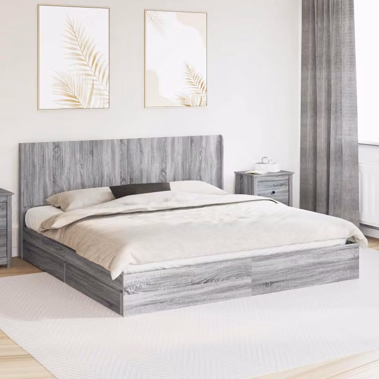 Letto con contenitore e testata vidaXL in legno ingegnerizzato Grigio, L/P/H: 180 x 200 x 100 cm