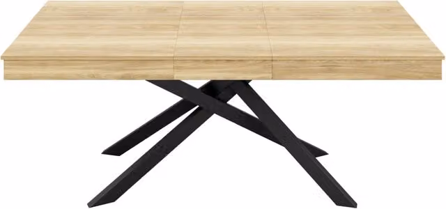 Tavolo da pranzo allungabile 140-180x80 cm con piano in MDF, gambe metalliche a croce, colore quercia, per 6-8 persone