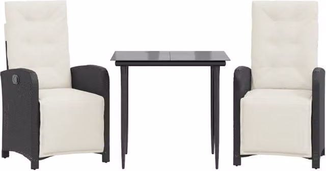Set da Bistrò 3 pz in Polyrattan con Cuscini Nero e Bianco per Giardino e Balcone – 1