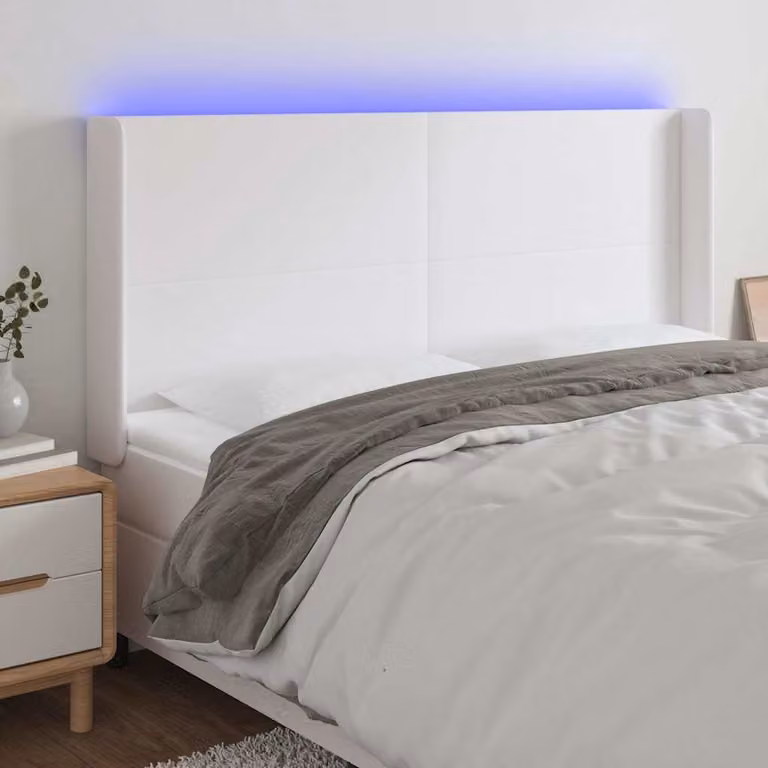 Testiera ad Orecchio vidaXL in Similpelle Bianca con Illuminazione Integrata e Porta di Ricarica USB L: 183 cm, P: 16 cm, H: 118/128 cm