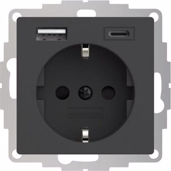 Presa Schuko 2USB inCharge PRO 55 USB A/C antracite