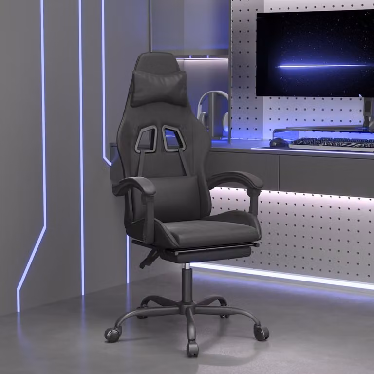 Sedia da Gaming vidaXL in Similpelle Nera con Poggiapiedi e Braccioli, Ruote e Seduta Reclinabile 360 Gradi