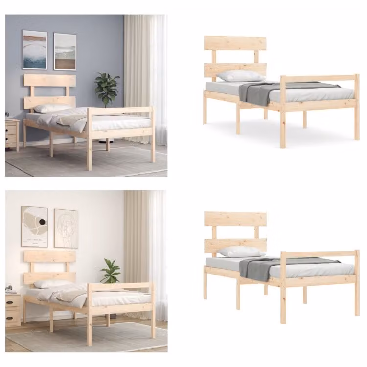 vidaXL Letto senior con testiera in legno massiccio - Letto senior - Letti senior - Letto per anziani - Letti per anziani