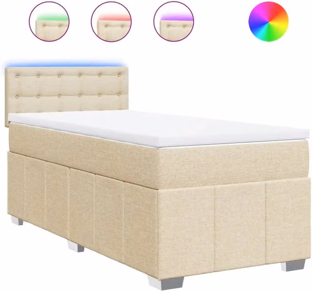 Letto singolo | Letto per adulti | Giroletto a Molle con Materasso Crema 100x200 cm in Tessuto