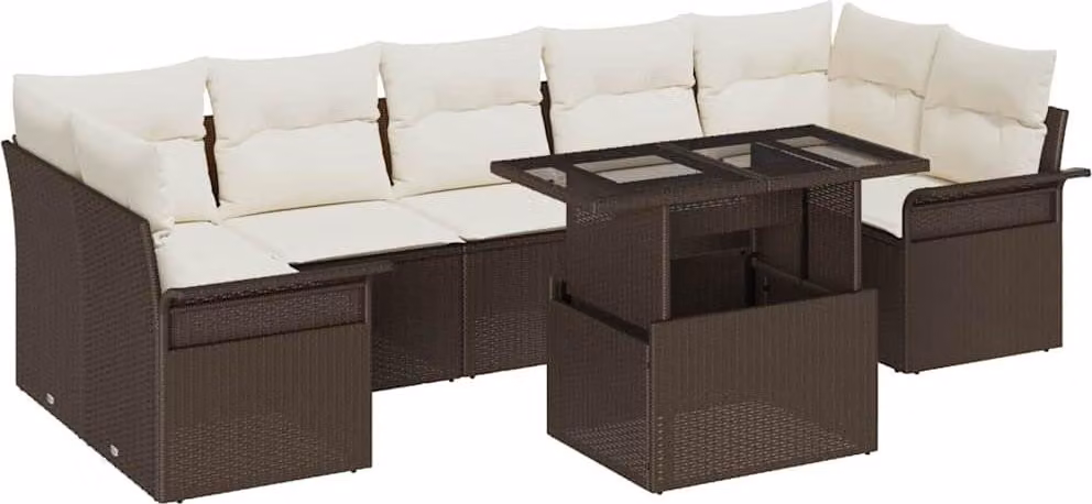 Set Divano da Giardino con cuscino 8 pcs Marrone polyrattan