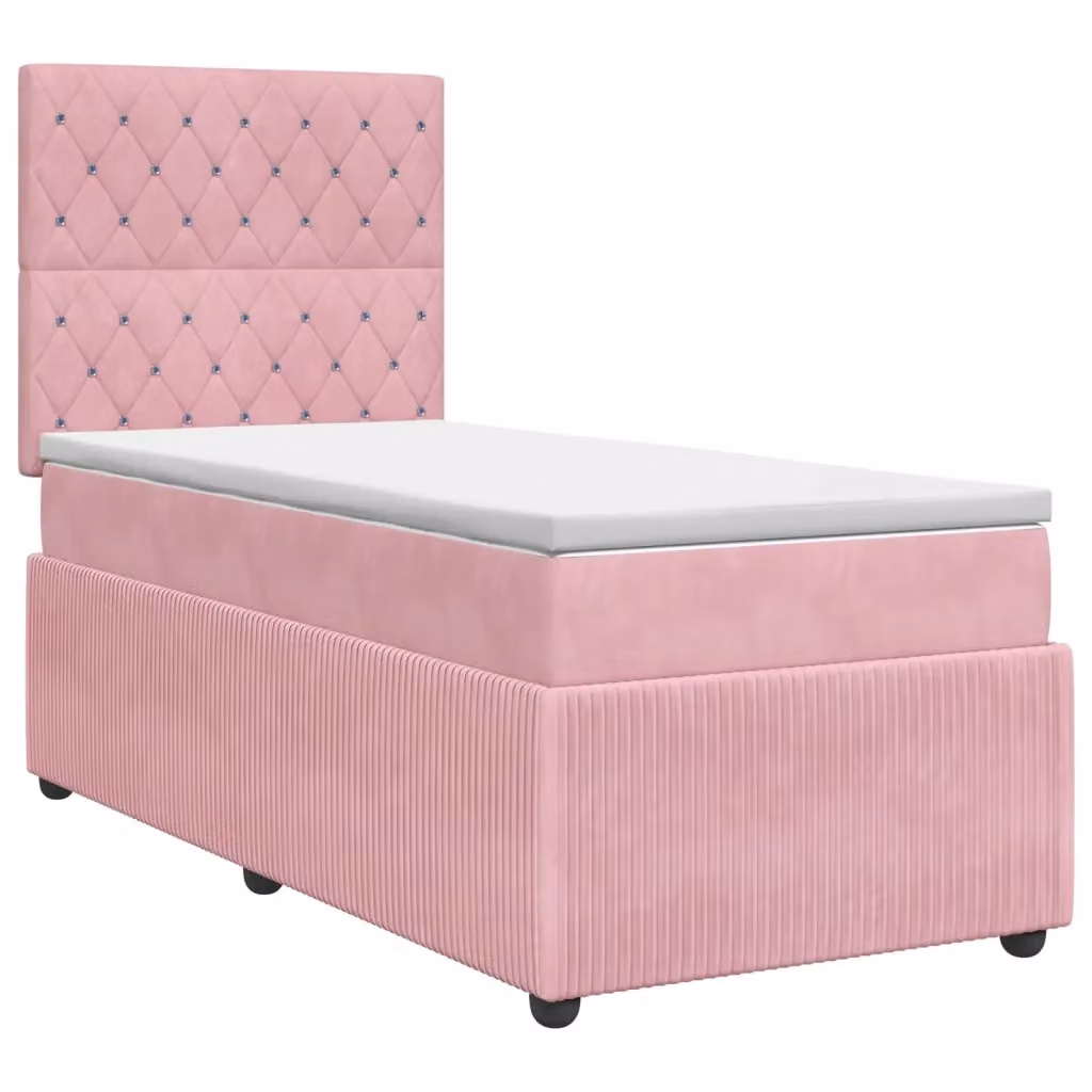 Letto box spring con materasso ibrido vidaXL in velluto rosa e bianco L/P: 100 x 200 cm – 2