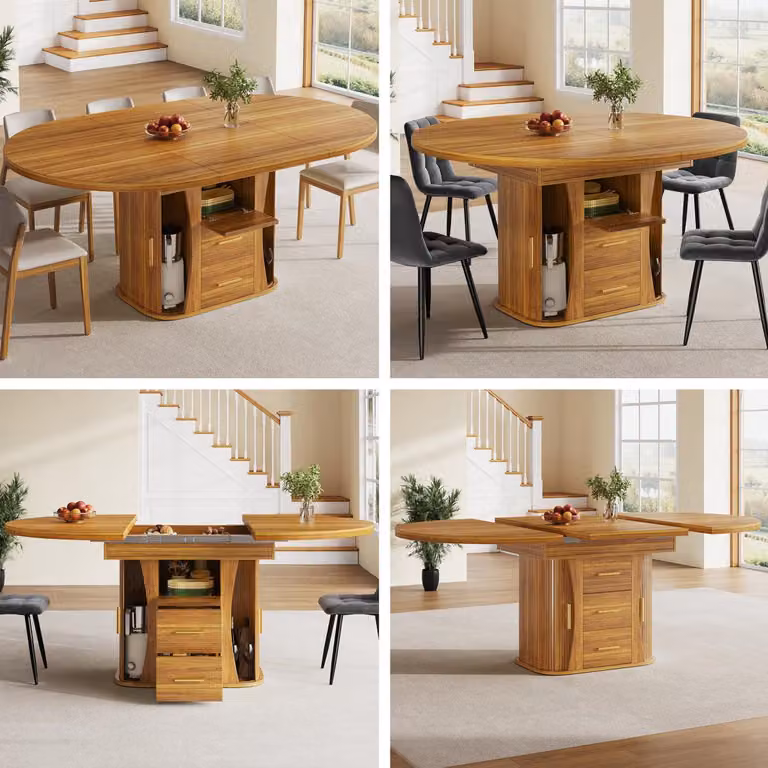 Tavolo da pranzo rotondo allungabile a ovale 118-158 cm Tavolo da pranzo per 6 persone con ripiano a tre strati Tavolo da cucina moderno in noce