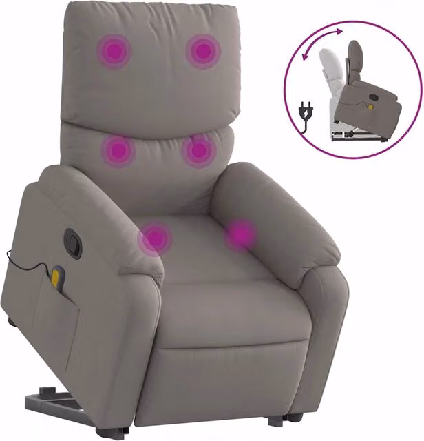 Poltrona Alzapersona Massaggiante | Sedia Relax Reclinabile Tortora Tessuto