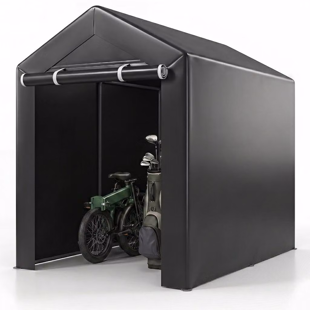 Tenda da garage KOMFOTTEU con porta a zip scorrevole, capanno per attrezzi