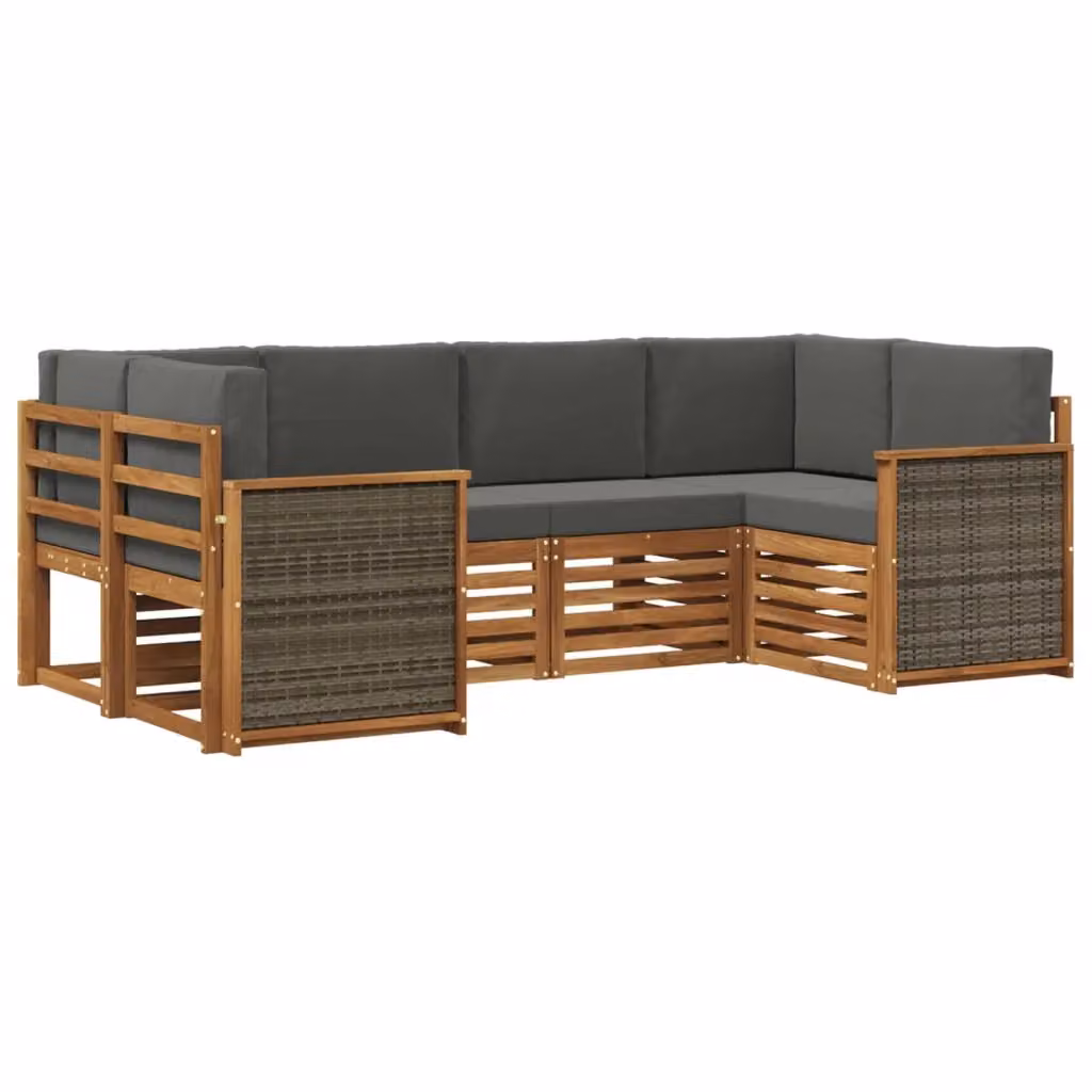 Set di divani da esterno a L vidaXL in legno di acacia con cuscini beige e antracite – 2