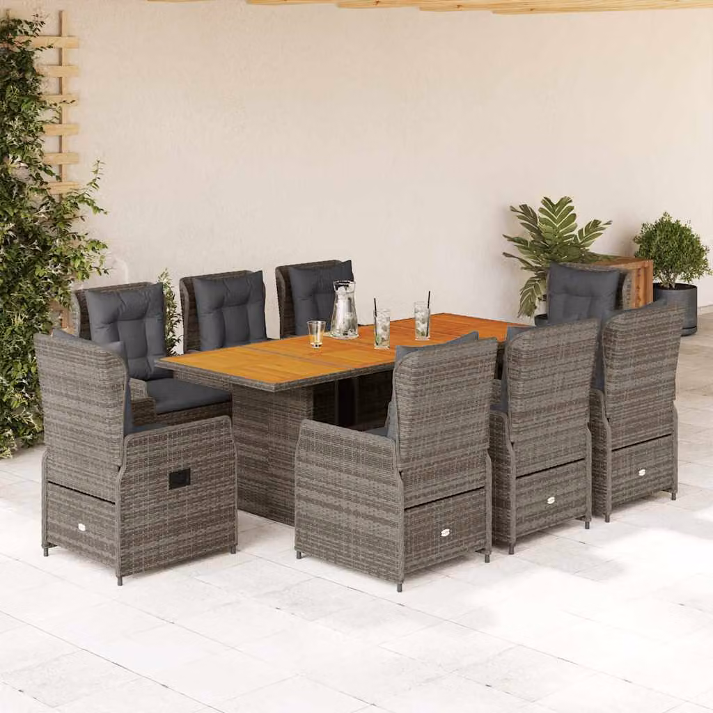 vidaXL Set da Pranzo da Giardino 9 pz in Polyrattan e Legno di Acacia Grigio