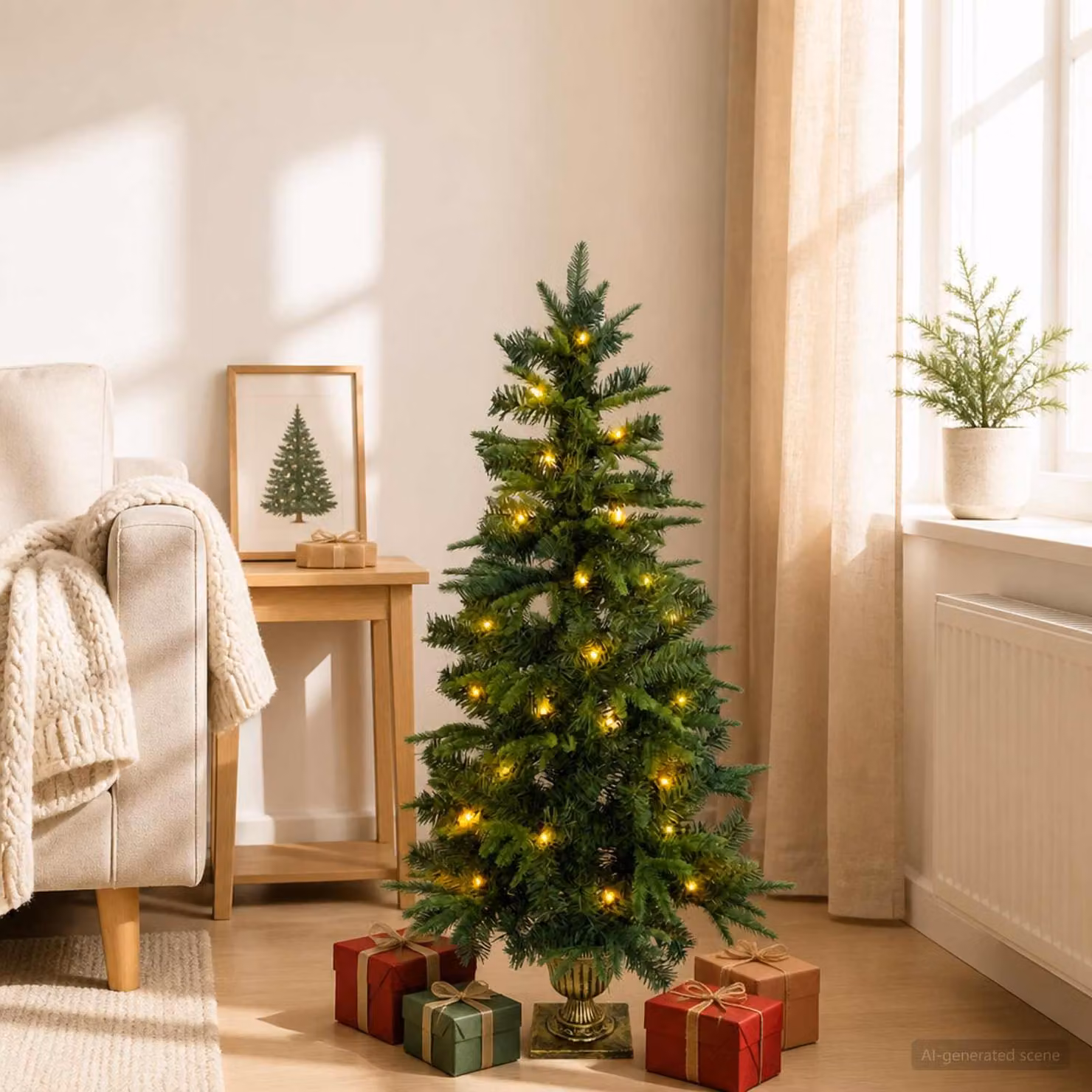 vidaXL Albero di Natale Mini 120 cm 100 LED Bianco caldo PVC e PE