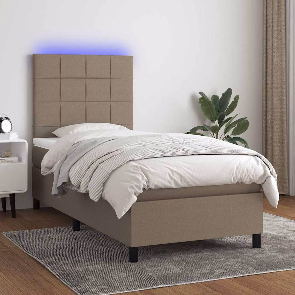 Letto Ibrido con Materasso e Illuminazione LED vidaXL in Tessuto Tortora L/P/H: 90 x 200 cm – 1