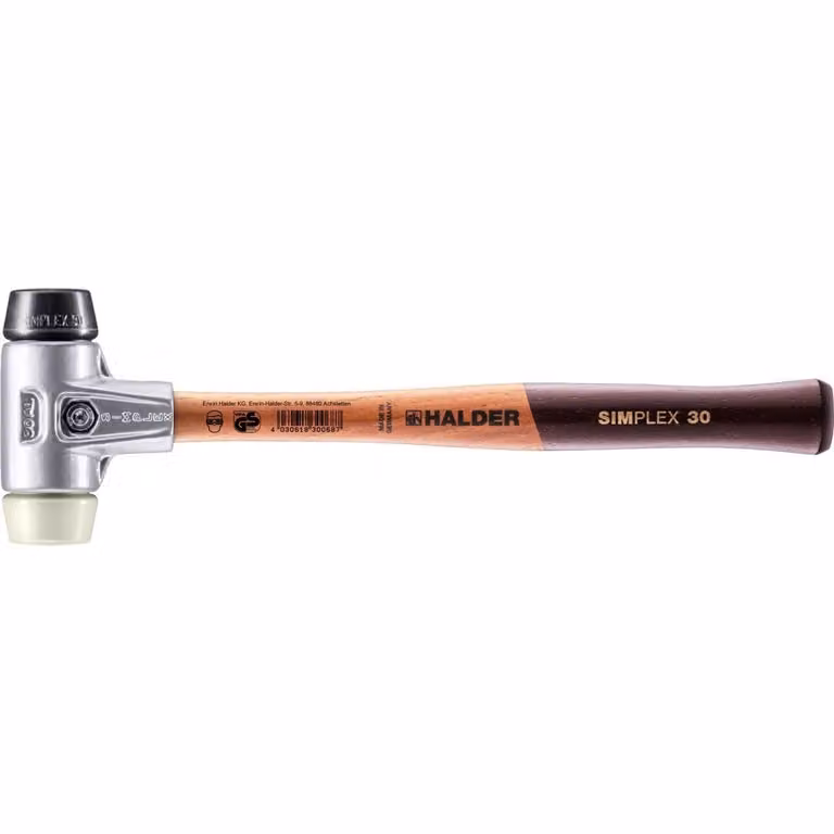 Mazza SIMPLEX soft-face con alloggiamento in alluminio e manico in legno, Ø 30, composizione gomma / nylon