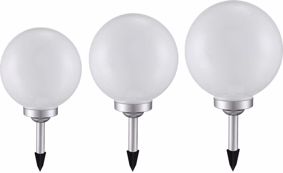 set di 3 luci solari a LED, lampada da esterno, globo, bianco argento