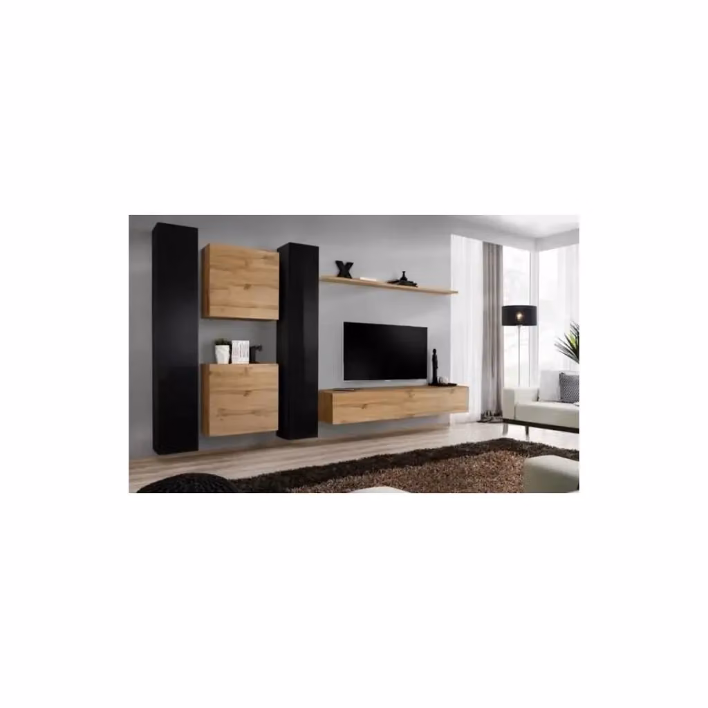 Set di mobili sospesi per il tuo salotto Meublorama collezione SWITCH VI in rovere Wotan e nero lucido – 2