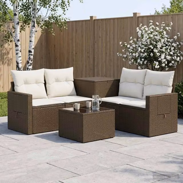 Set di divani 6 pz Marrone e Bianco Crema 55 x 55 x 37 cm 3447454