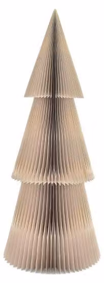 Albero di Natale in carta alveolare, realizzato con materiali naturali, colore Pantone n. 14-1316 TCX, dimensioni 210 x 90 cm