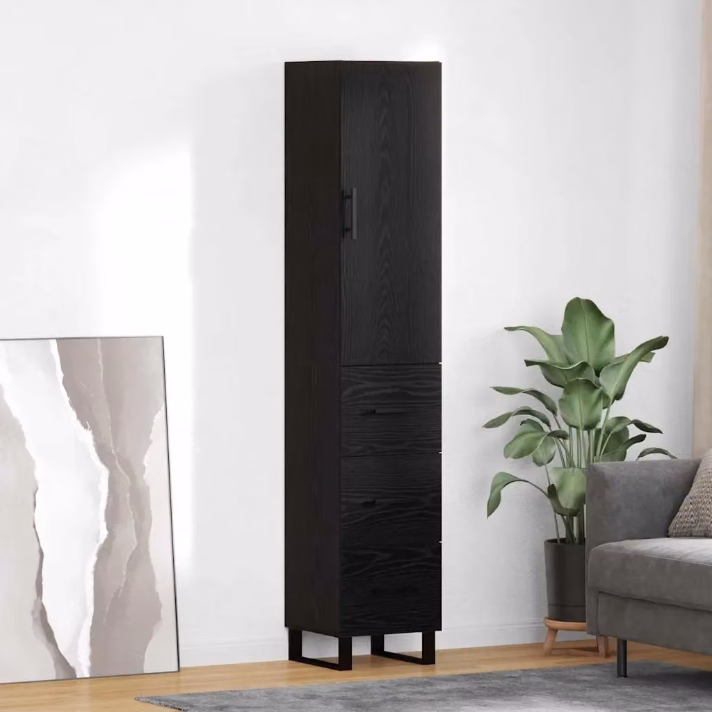 Credenza Buffet da pranzo moderna in legno multistrato Rovere e Nero L/P/H: 34,5 x 34 x 180 cm – 2
