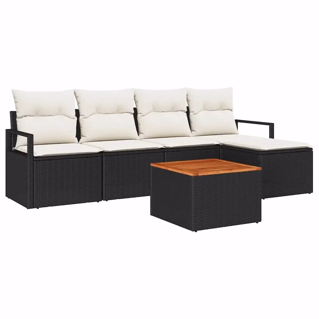 Set Divano da Giardino a L vidaXL 6 Pezzi Nero con Cuscini e Tavolino e Ottoman in Polyrattan e Acciaio – 2