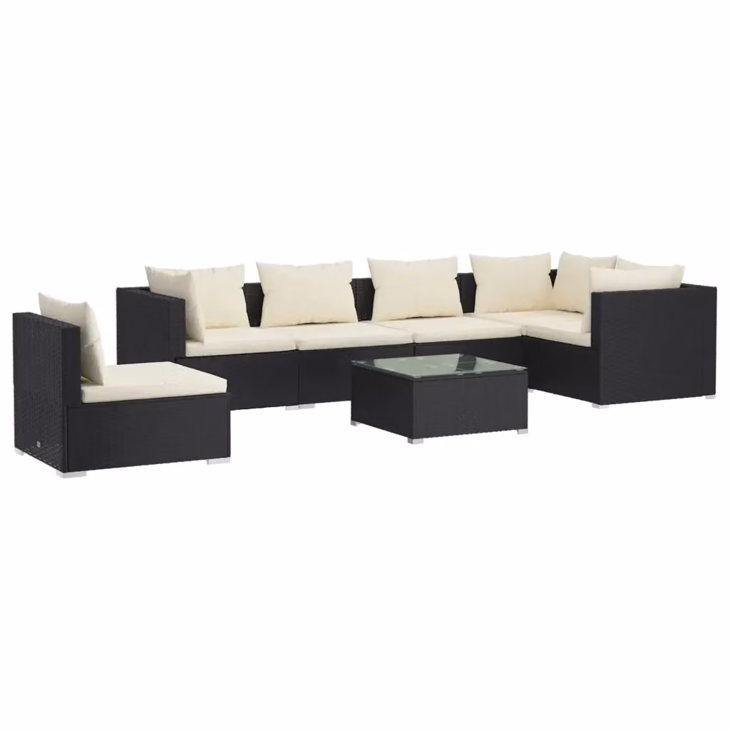 vidaXL Set Salotto da Giardino a L di 7 Pezzi con Cuscini Beige e Struttura in Acciaio Nero – 2