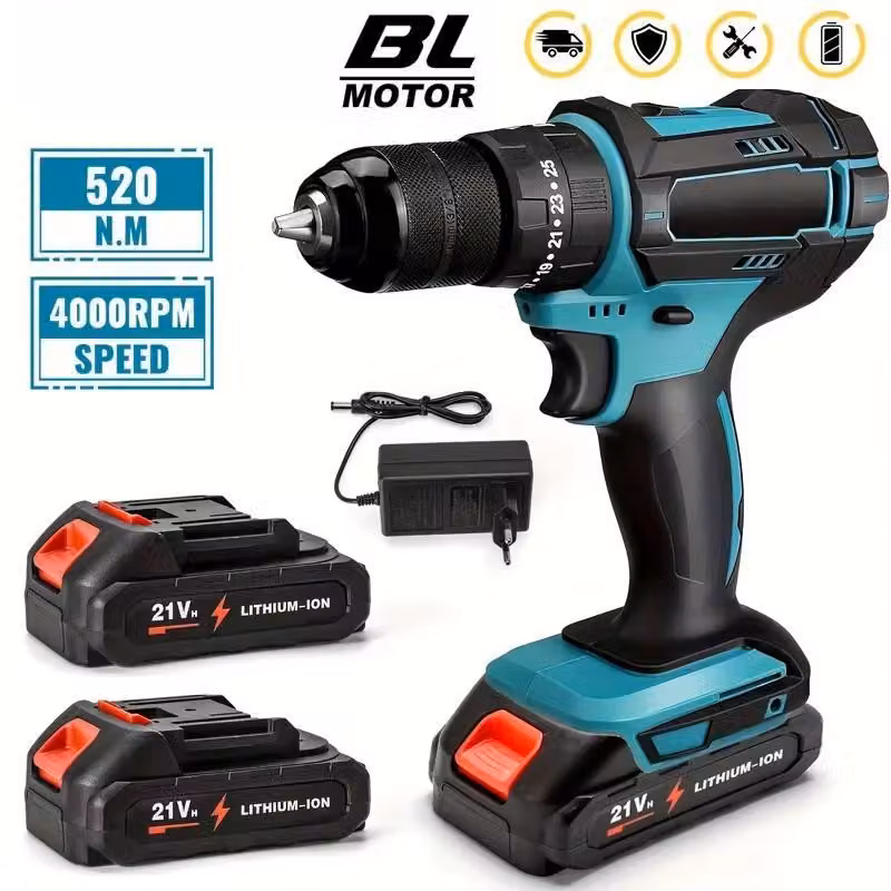 Avvitatore a percussione a batteria 3 in 1 - Avvitatore/trapano brushless da 10 mm - Coppia di 520 Nm - Per batteria da 18 V - Set con 2 batterie