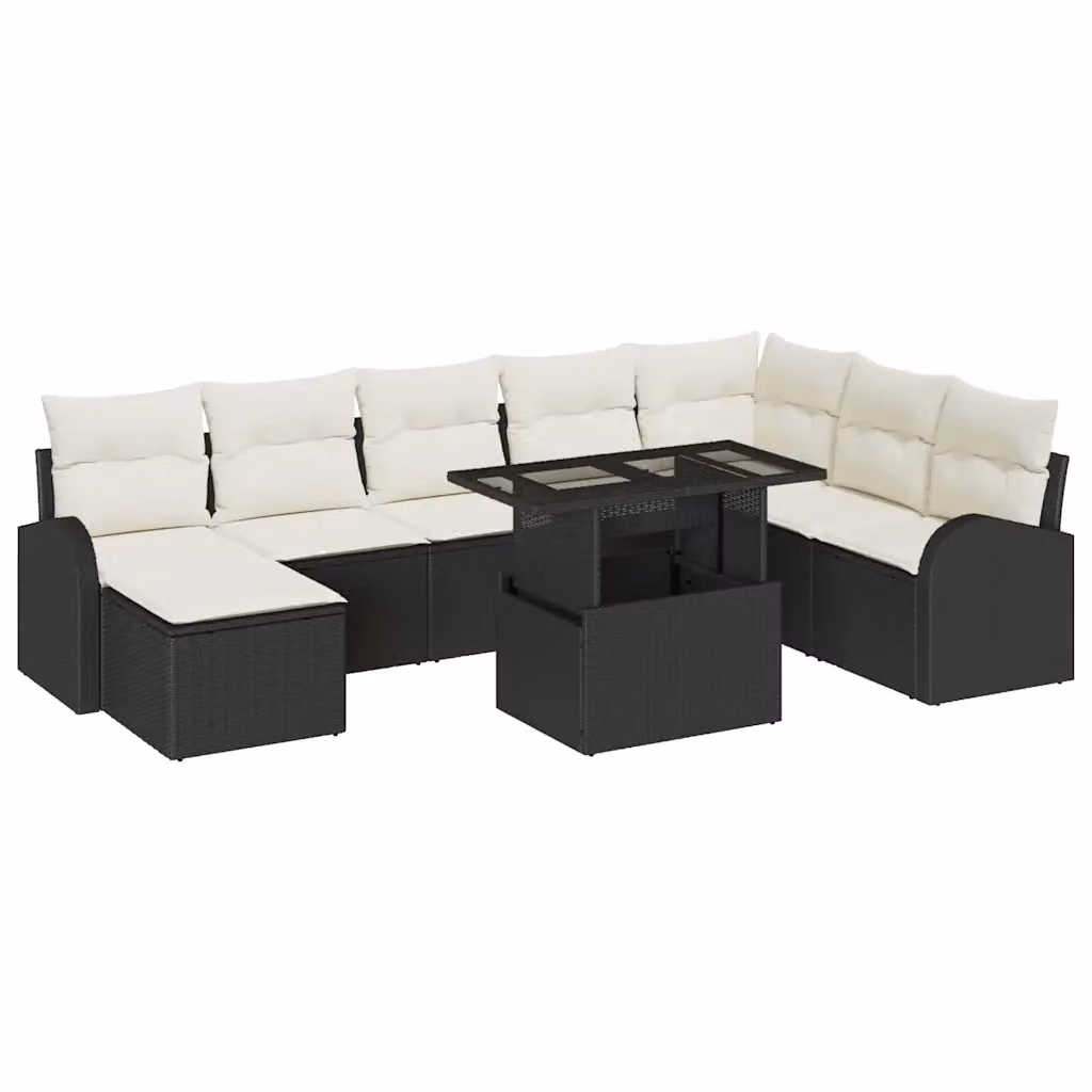 Set Divano da Giardino vidaXL 9 Pezzi Moderno in Polyrattan con Cuscini Nero e Beige – 2
