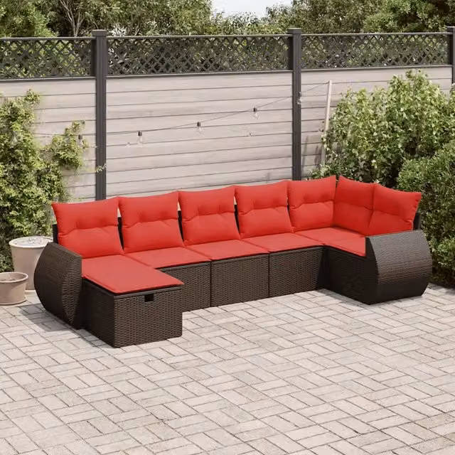 Set Divani da Giardino 7 pz con Cuscini Marrone in Polyrattan 3325610