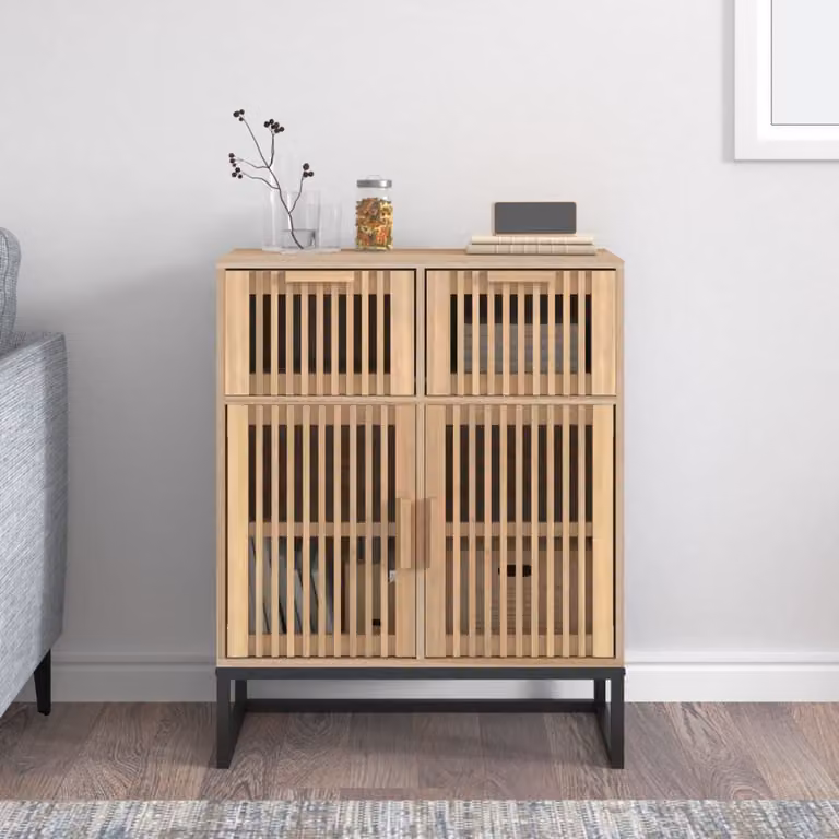 Credenza a parete vidaXL in legno di pino e metallo, colore marrone e beige, L: 60 cm, P: 30 cm, H: 75 cm