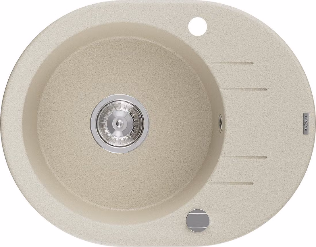 Mexen Kevin lavello in granito 1-vasca con sgocciolatoio 586 x 458 mm, beige, sifone cromato - 6517581005-69