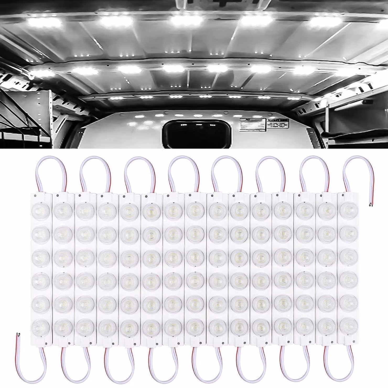 Kit di plafoniere a LED da 12V, 90 LED, 15 moduli, colore bianco, per furgoni, camper, imbarcazioni e autobus