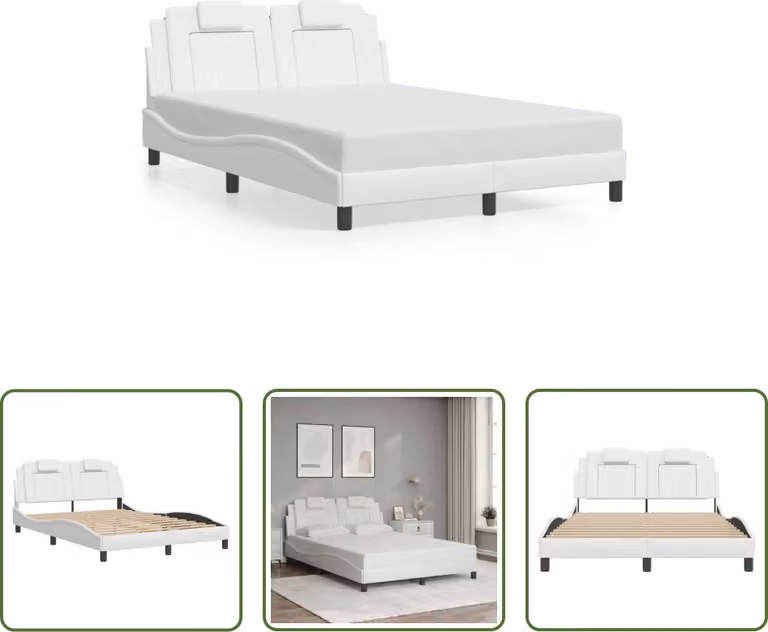 The Living Store Giroletto con testiera bianco 120x200 cm in ecopelle